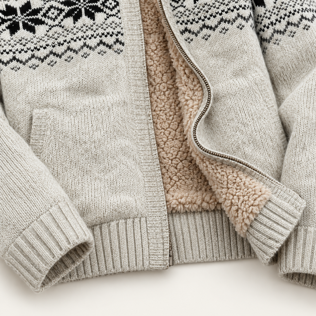 The Porto Azzurro Men’s Knit Zip Up Jacket with Nordic Pattern