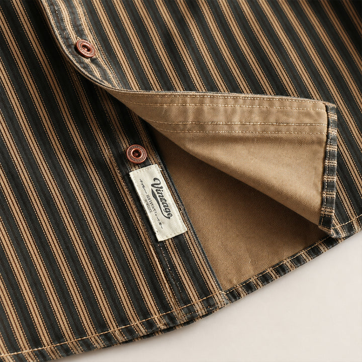 The Marseille Men's Cotton Retro Striped Button Up Shirt