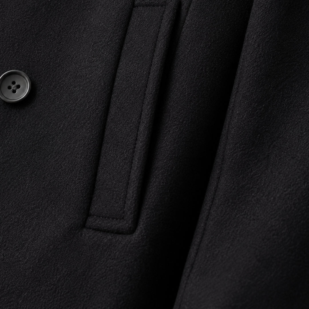 The Buckingham Men’s Warm Winter  Double Breasted Wool Peacoat – Black