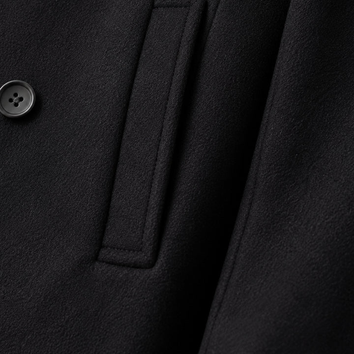 The Buckingham Men’s Warm Winter  Double Breasted Wool Peacoat – Black