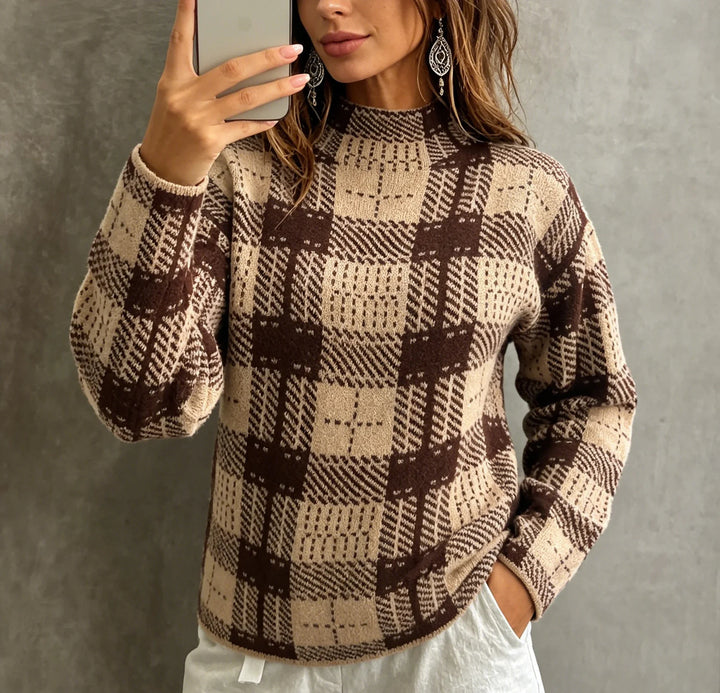 Women’s Plaid Mock Neck Knit Sweater