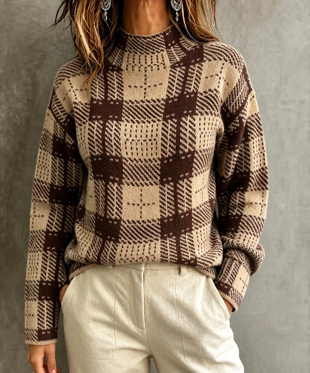 Women’s Plaid Mock Neck Knit Sweater