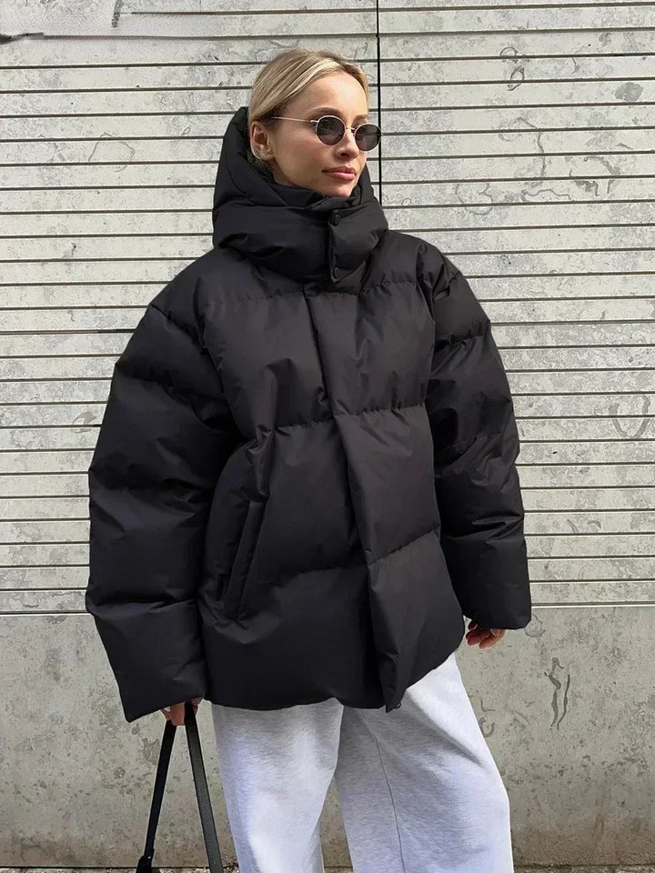 Women's Oversized Puffer Jacket – Thick High Neck Winter Coat with Pockets