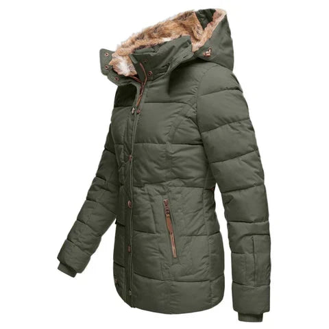 Women's Faux Fur Hooded Winter Jacket – Warm Quilted Puffer Coat