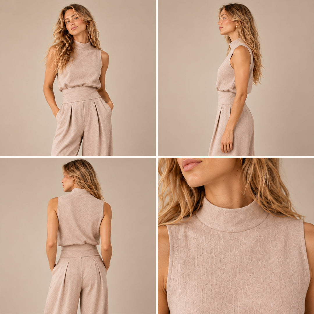 Women's Chic Sleeveless Blouse and Wide Leg Trousers Set