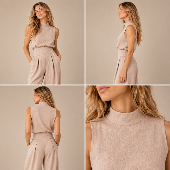 Women's Chic Sleeveless Blouse and Wide Leg Trousers Set