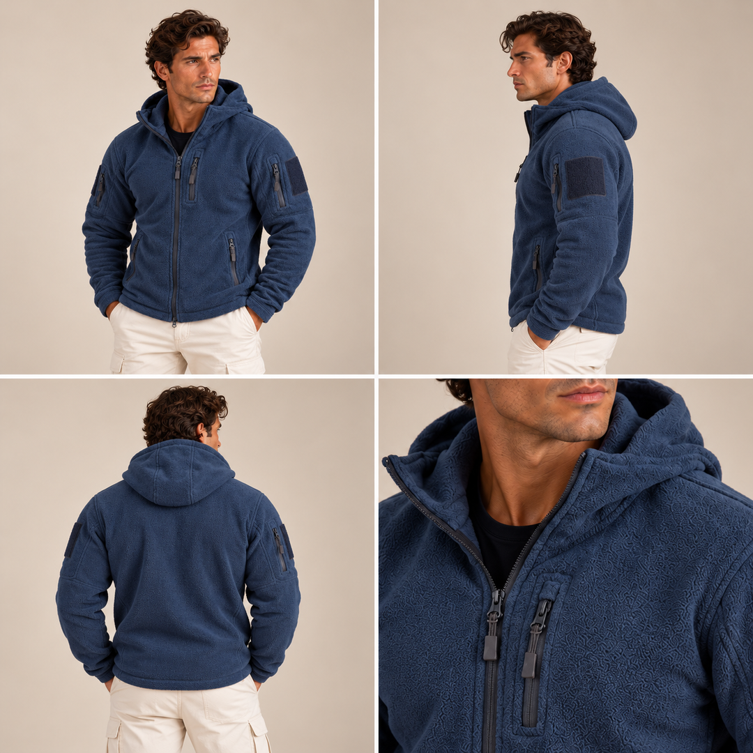 Men's Fleece Jacket Navy Hooded Tactical
