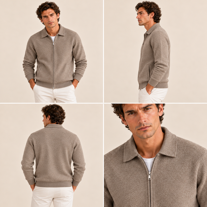 The Roma Men's Luxury Knitted Wool Zip Cardigan