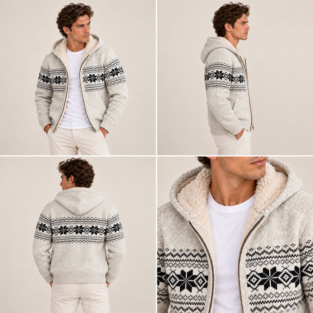The Porto Azzurro Men’s Knit Zip Up Jacket with Nordic Pattern