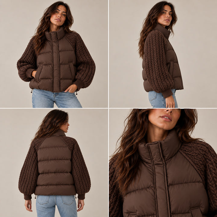 Women's Cable Knit Sleeve Puffer Jacket