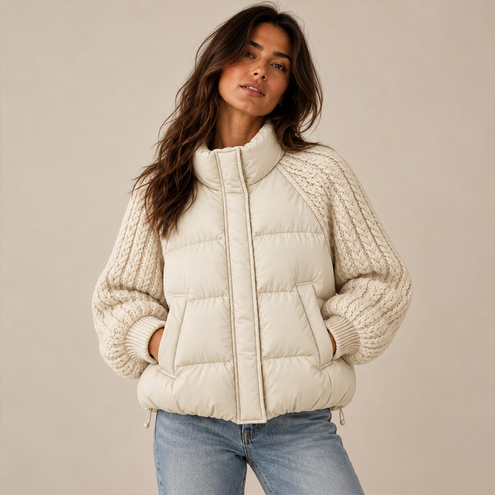 Women's Cable Knit Sleeve Puffer Jacket