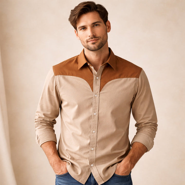The Brookcrest Men’s Two Tone Patchwork Western Retro Denim Shirt