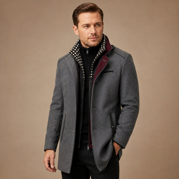 The Blenheim Men's Smart Casual Wool Trench Coat with Stand Collar