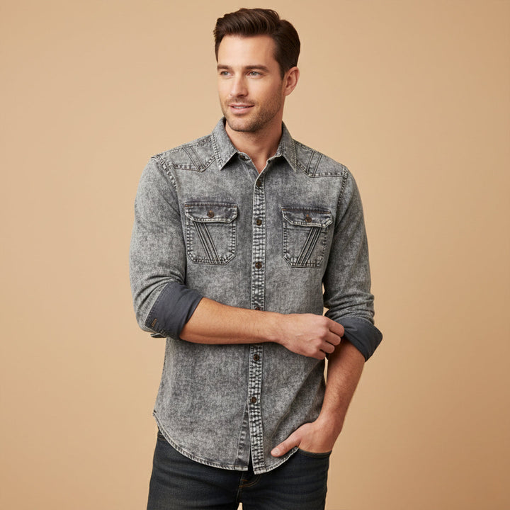 The Fairbrook Men’s Light Gray Vintage Tie Dye Denim Shirt