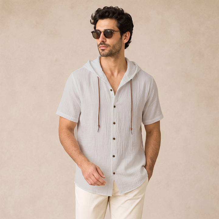 The Glenrock Men’s Cotton Linen Hooded Drawstring Casual Top