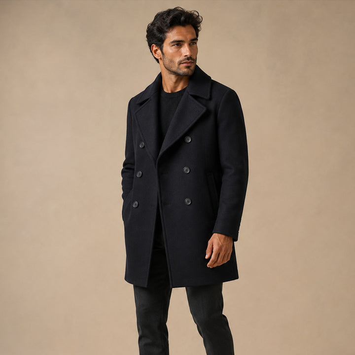 The Buckingham Men’s Warm Winter  Double Breasted Wool Peacoat – Black