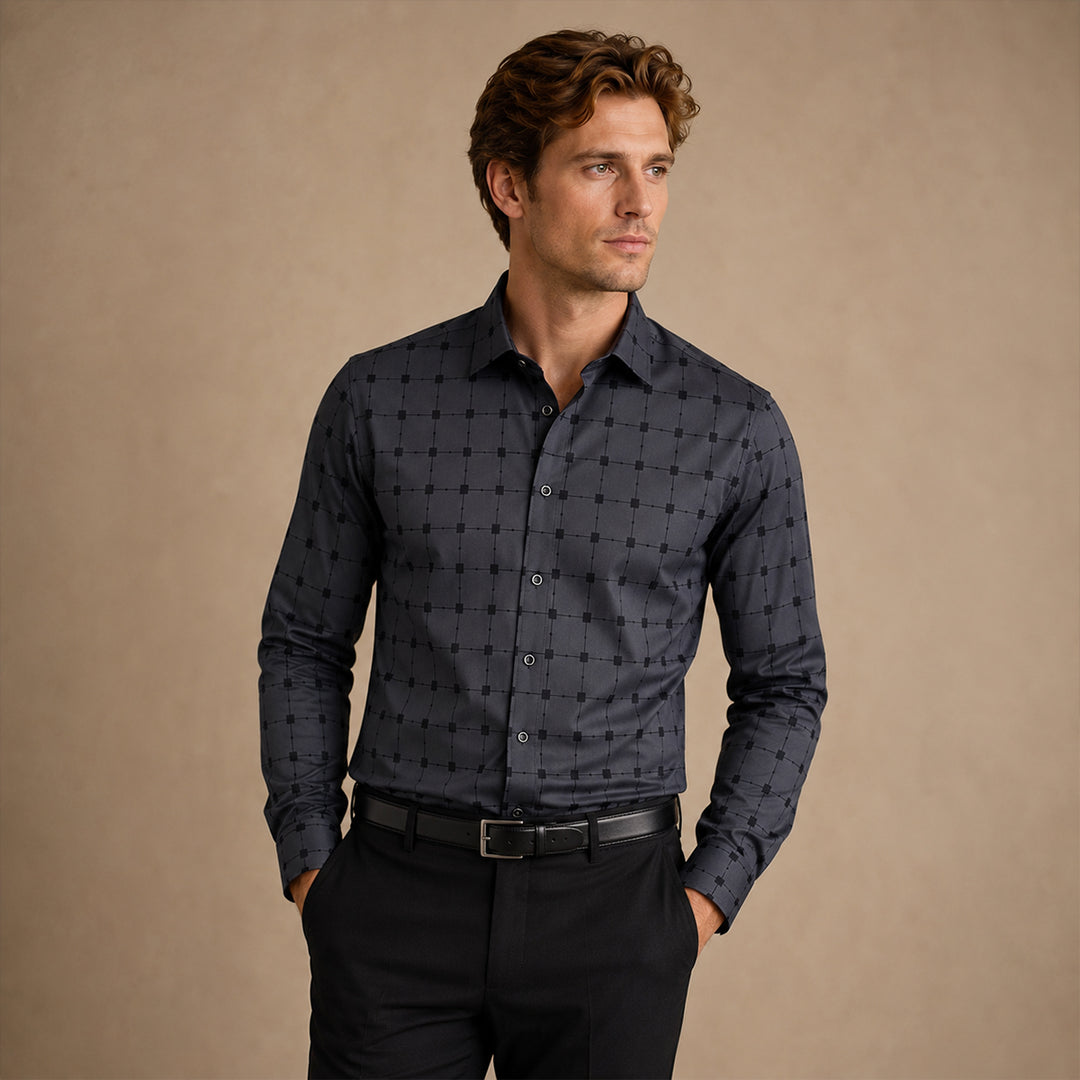 The Caserta Men’s Slim Fit Check Print Dress Shirt