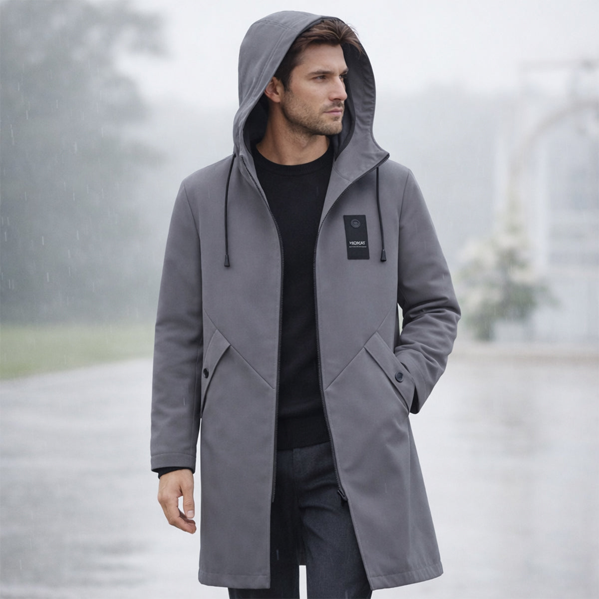 The Crestfall Waterproof Long Rain Jacket – Windproof Hooded Casual Coat