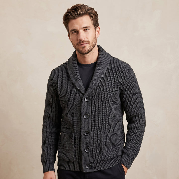 The Bardolino Men's Shawl Collar Knit Button Up Wool Cardigan