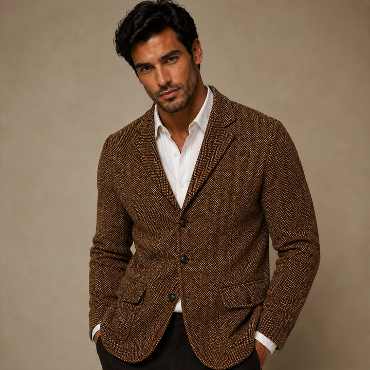 The Dolomiti Men's TweedSingle Breasted Business Blazer Suit - Dark Brown