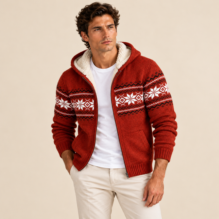 The Porto Azzurro Men’s Knit Zip Up Jacket with Nordic Pattern
