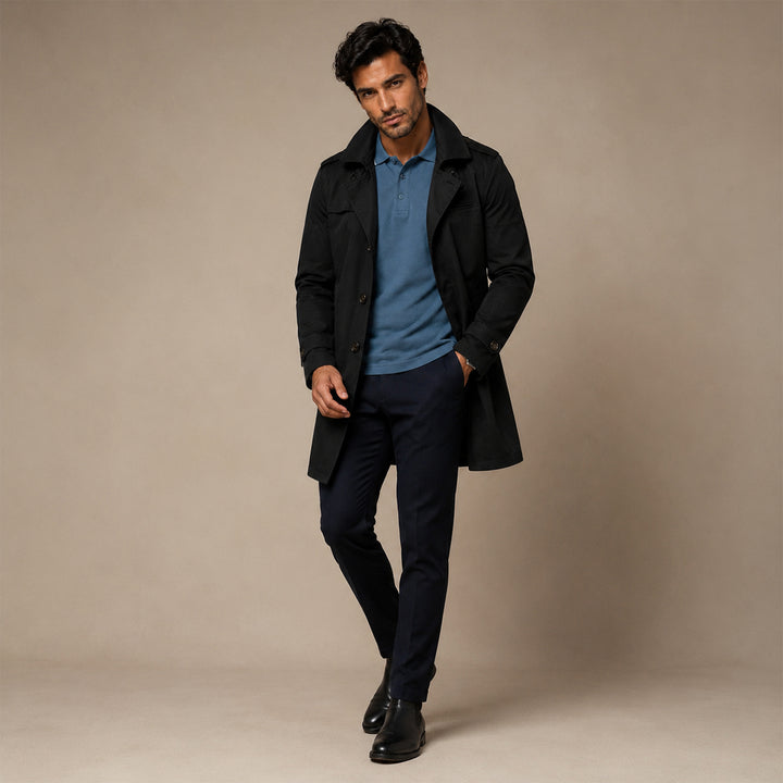 The Riomaggiore Men's Slim Notched Collar Single Breasted Trench Coat