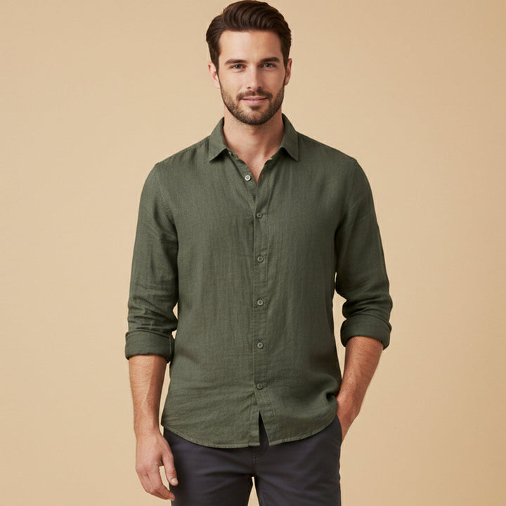 The Pinecrest Fall Men’s Casual Lightweight Linen Blend Button Down Shirt