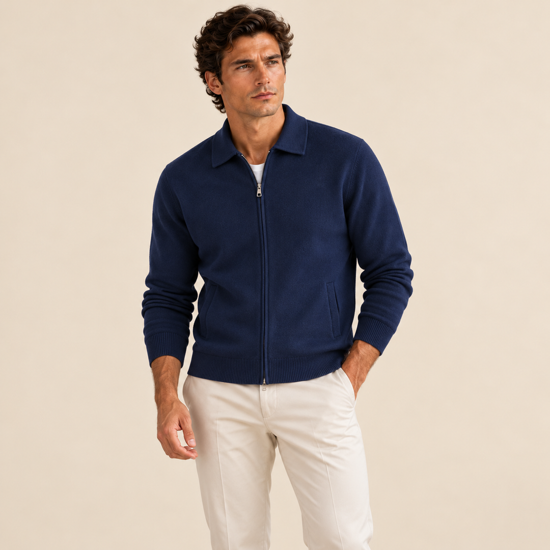 The Roma Men's Luxury Knitted Wool Zip Cardigan