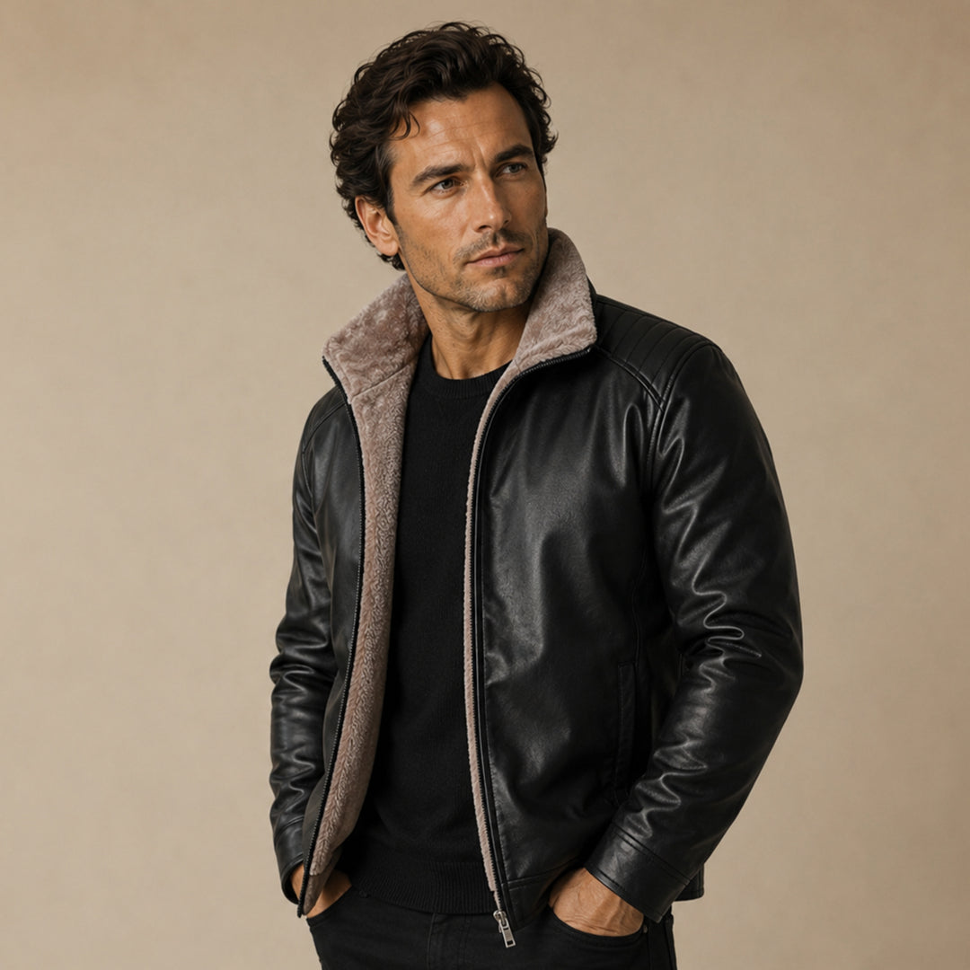 Men’s Winter Fleece Lined Faux Leather Jacket