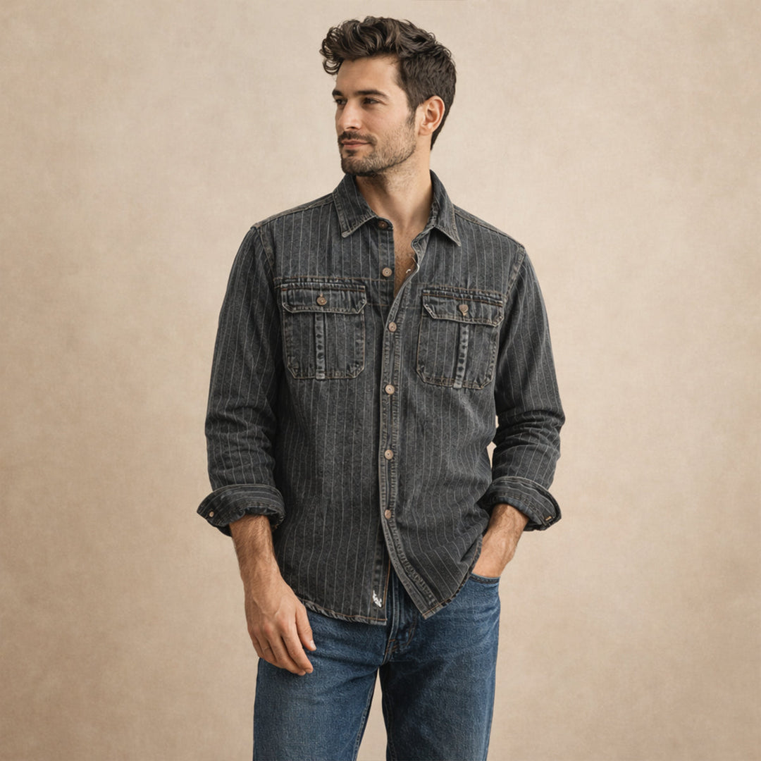 The Ridgecrest Hill Men’s Vintage Striped Denim Shirt