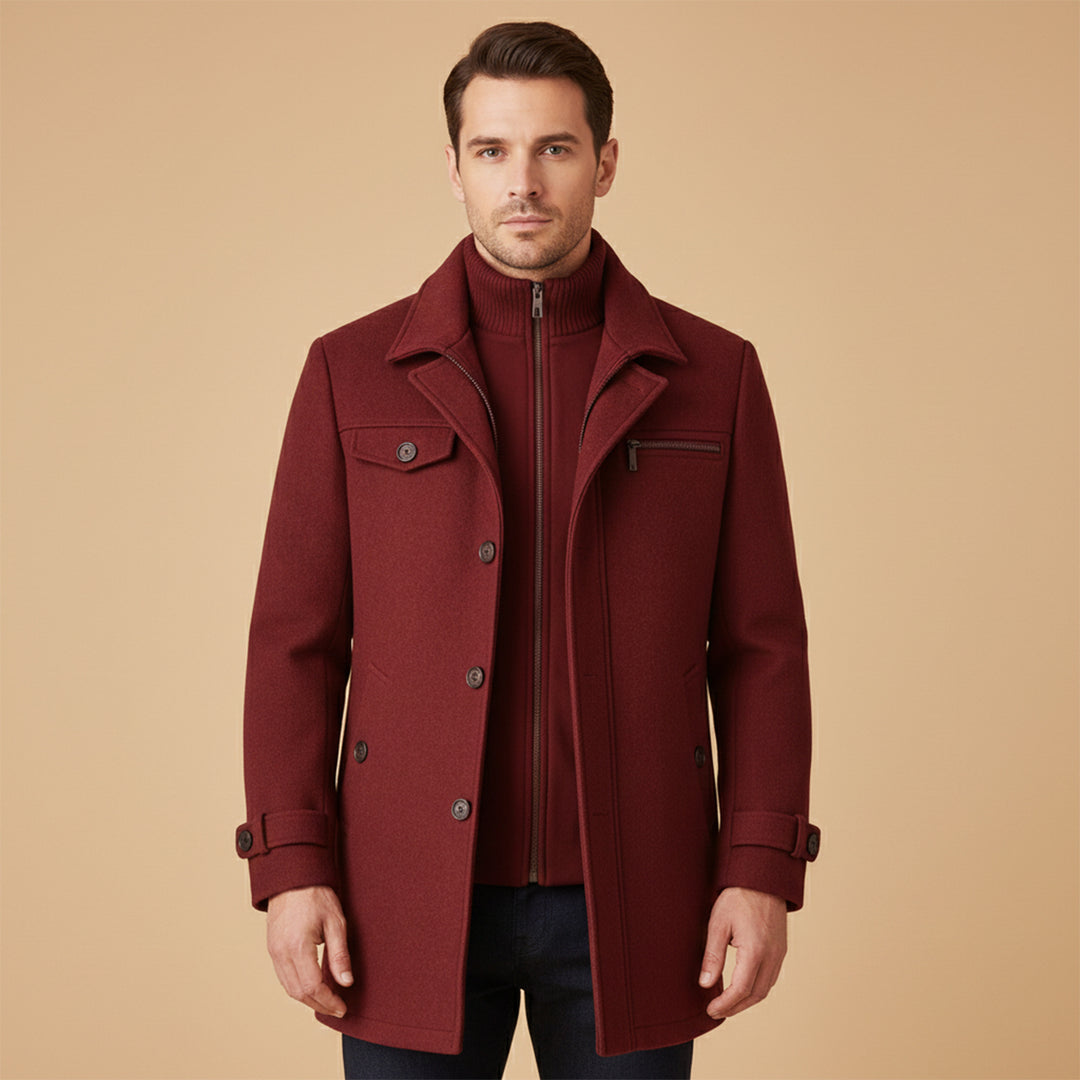 The Windermere Men’s Smart Wool Blend Jacket with Zipper and Button Closure