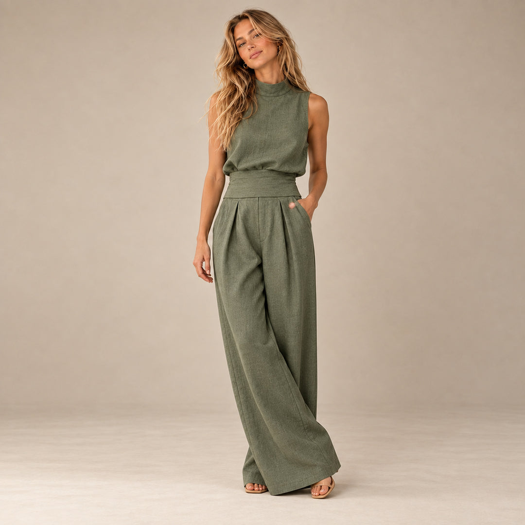 Women's Chic Sleeveless Blouse and Wide Leg Trousers Set