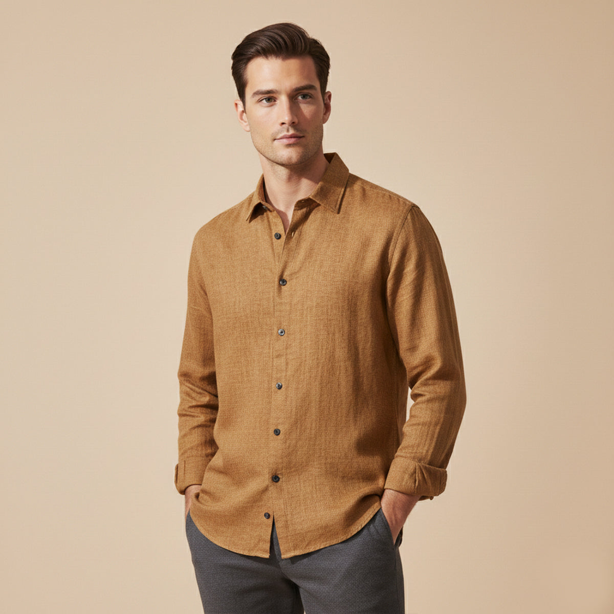 The Cedar Ridge Hill Men’s Trendy Loose Fit Linen Button Up Shirt