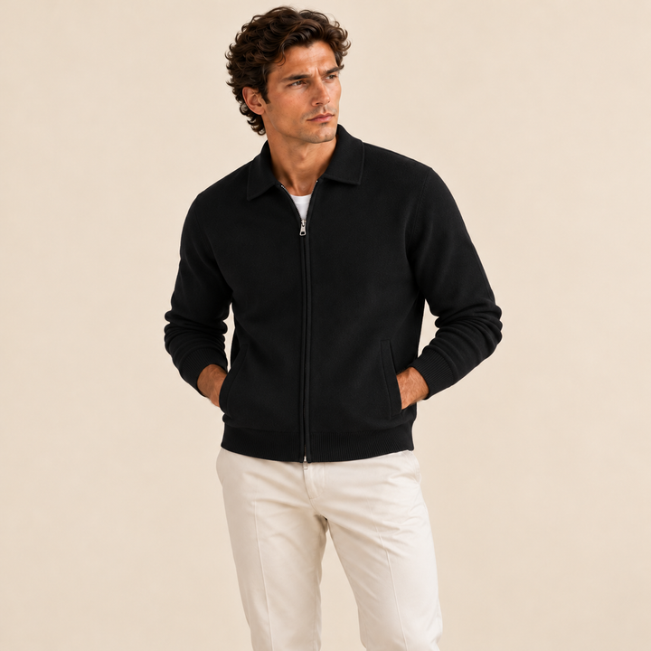 The Roma Men's Luxury Knitted Wool Zip Cardigan