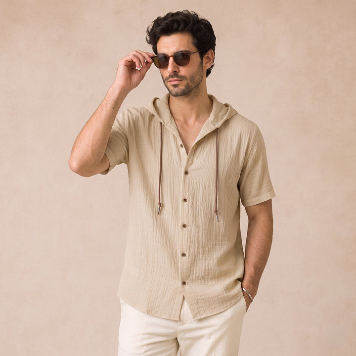 The Glenrock Men’s Cotton Linen Hooded Drawstring Casual Top