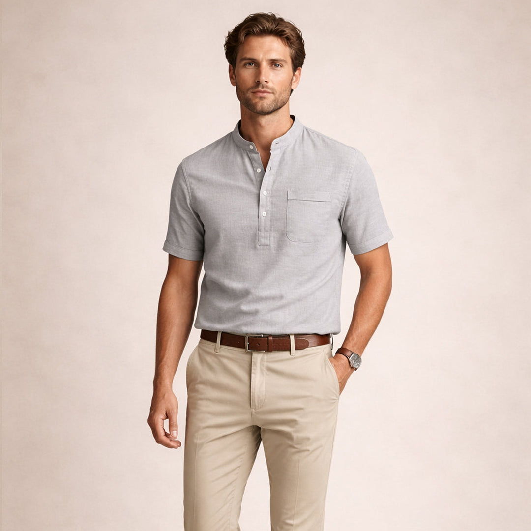 The Hillgate Men’s Casual Cotton Linen Henley Shirt