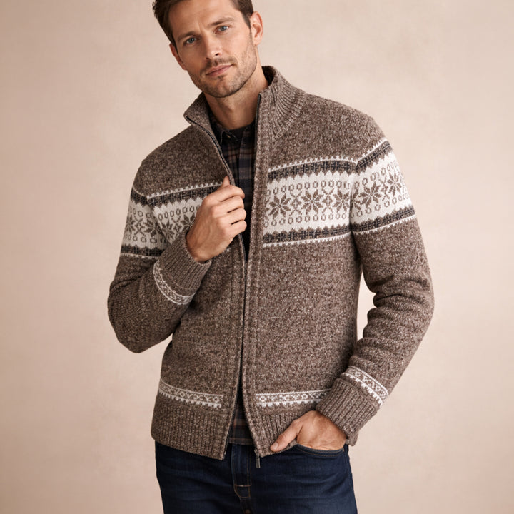 The Castello Men’s Knitted Zip Up Cardigan with Cable Pattern