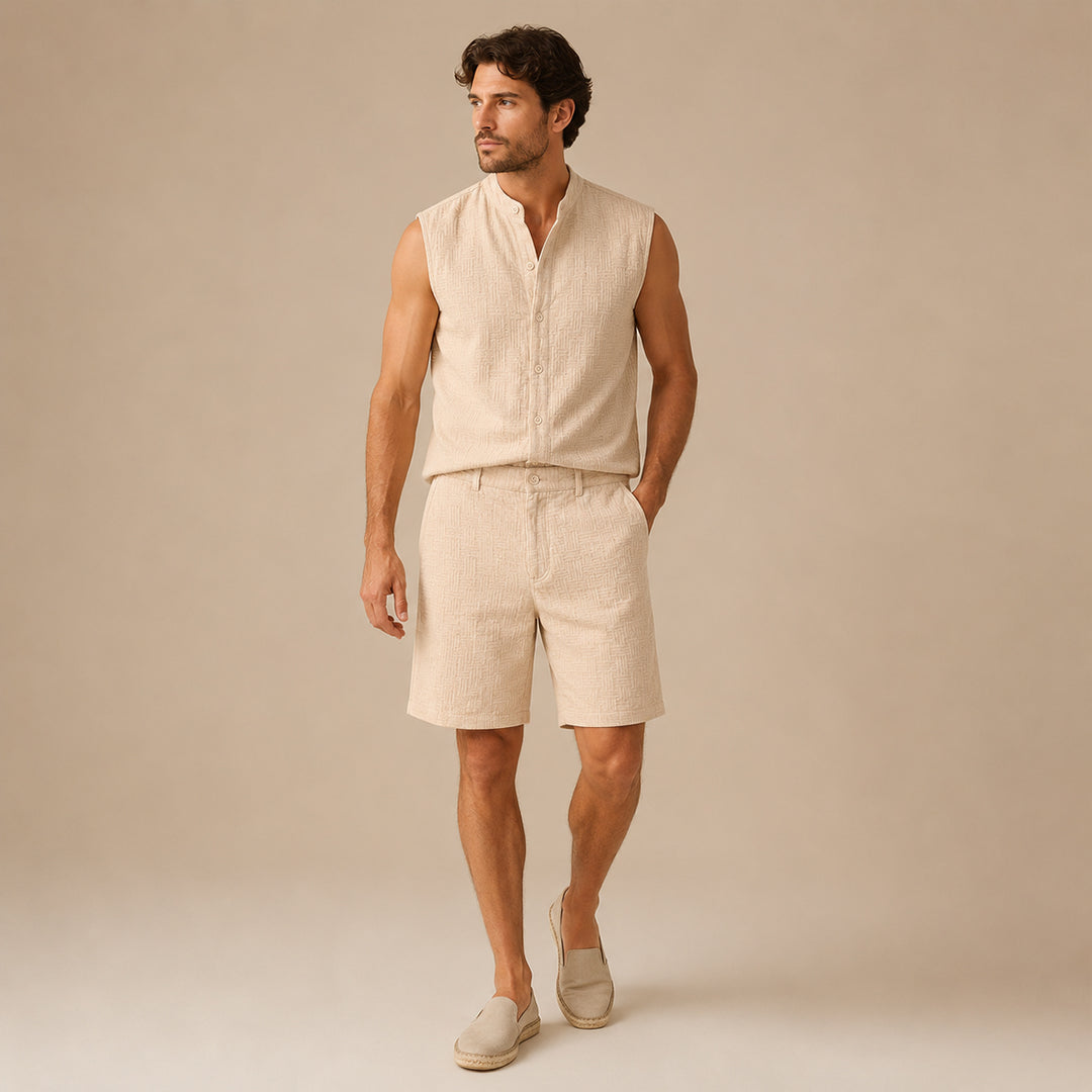 The Ironbridge Men’s Summer Sleeveless Button Up Shirt & Shorts Set
