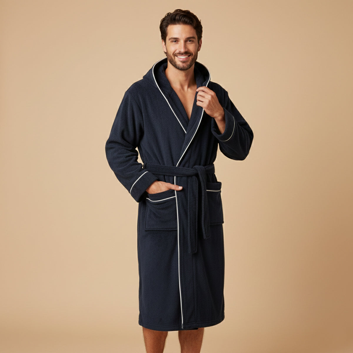 The Greenwich Men's Hooded Long Bathrobe with Belt