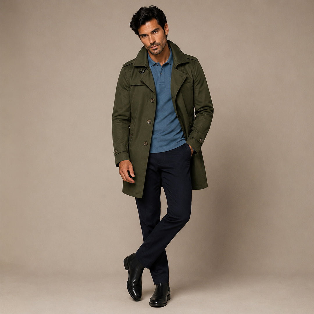 The Riomaggiore Men's Slim Notched Collar Single Breasted Trench Coat