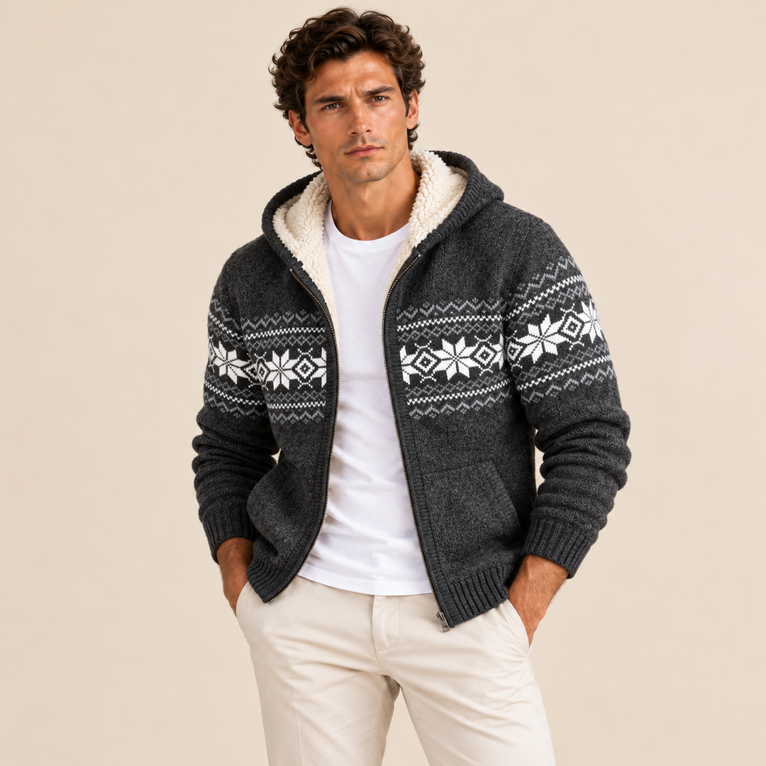 The Porto Azzurro Men’s Knit Zip Up Jacket with Nordic Pattern