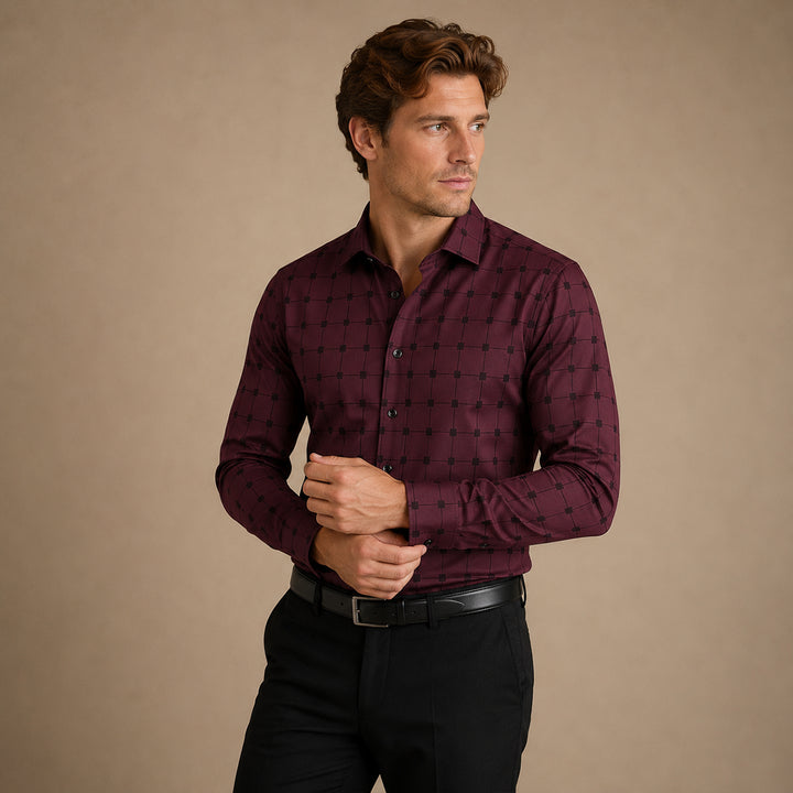 The Caserta Men’s Slim Fit Check Print Dress Shirt