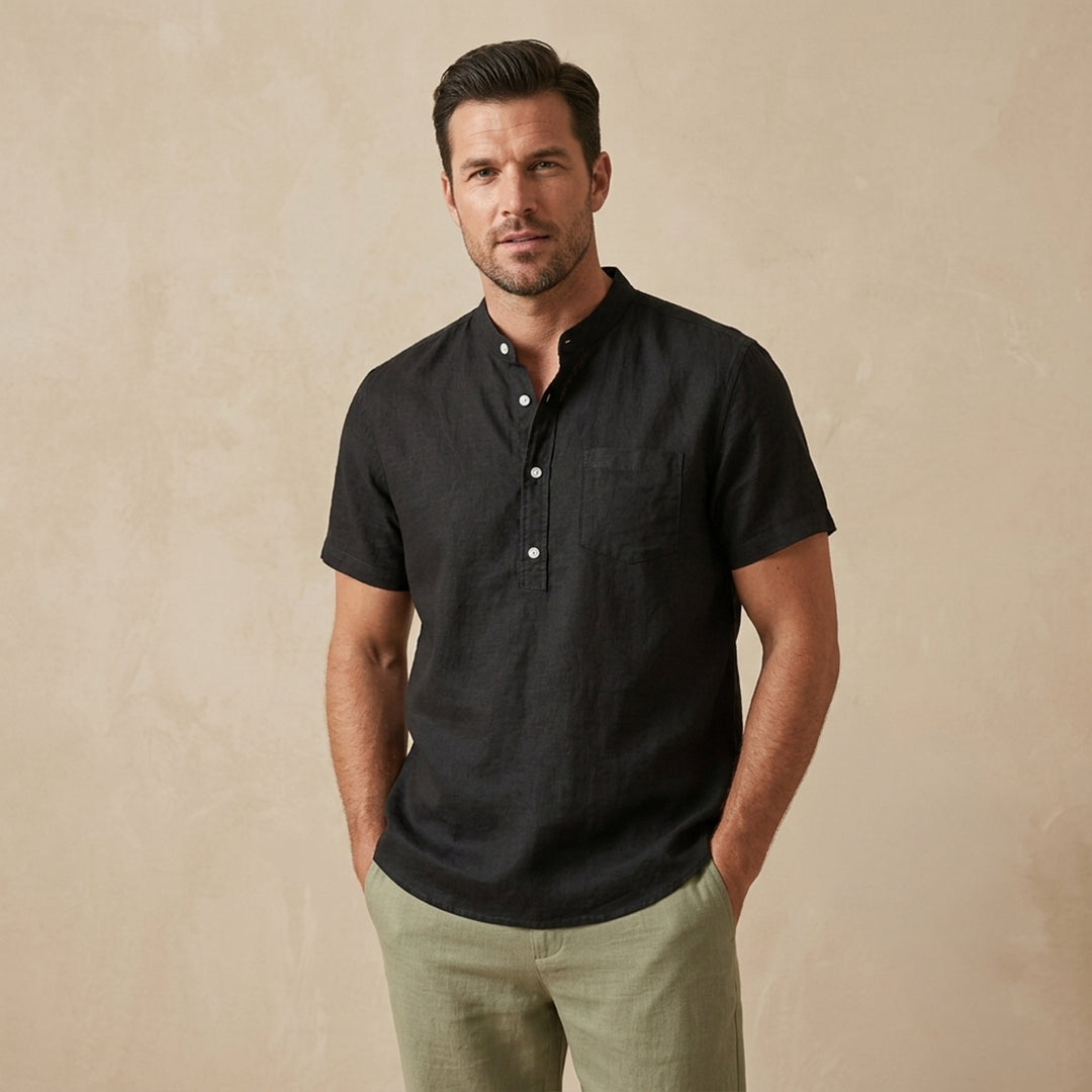 The Assisi Men’s Cotton Stand Collar Henley Shirt