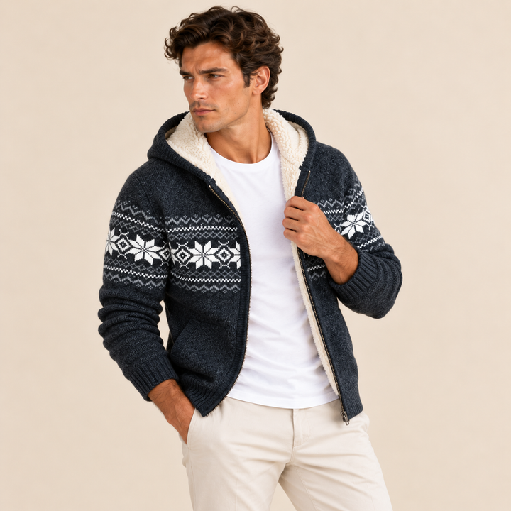 The Porto Azzurro Men’s Knit Zip Up Jacket with Nordic Pattern