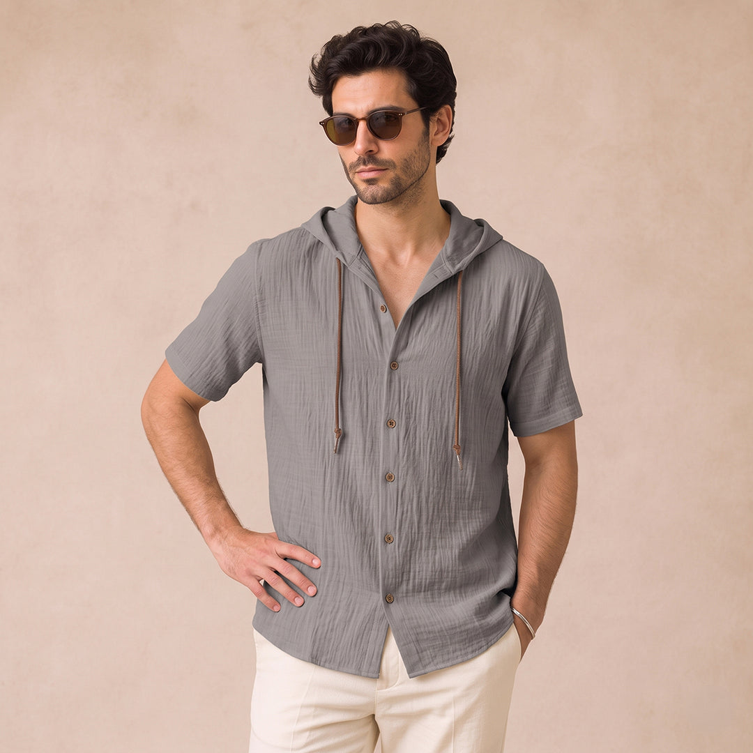 The Glenrock Men’s Cotton Linen Hooded Drawstring Casual Top