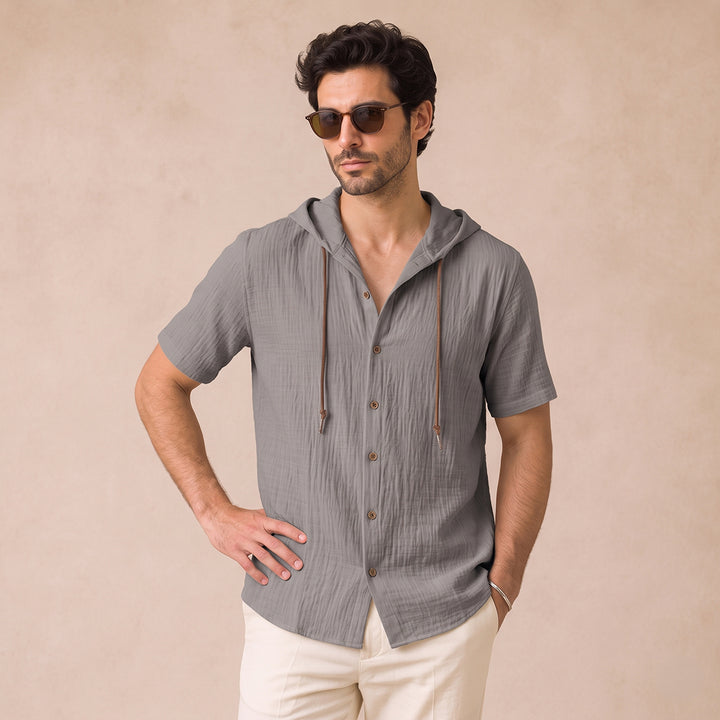 The Glenrock Men’s Cotton Linen Hooded Drawstring Casual Top