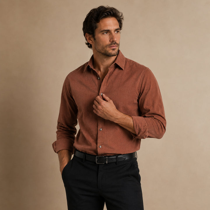 The Lucca Alta Men’s Cotton Business Casual Corduroy Shirt