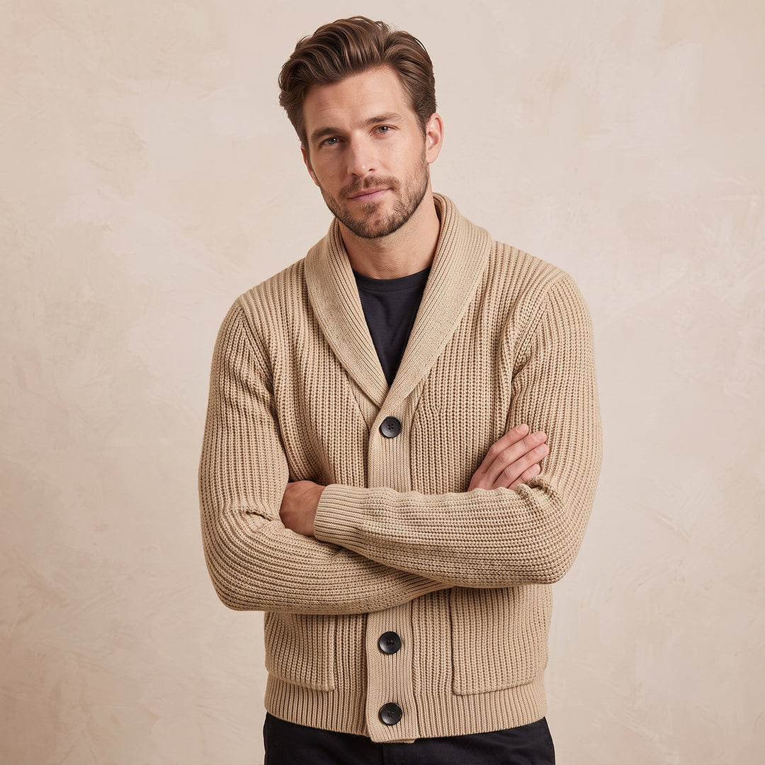 The Bardolino Men's Shawl Collar Knit Button Up Wool Cardigan