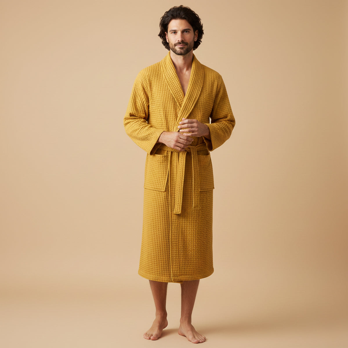 The Eastbourne Men's Cotton Waffle Lightweight Spa Bathrobe with Belt