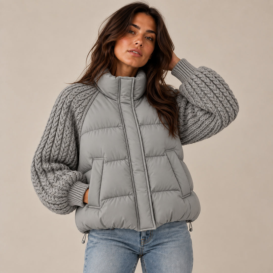 Women's Cable Knit Sleeve Puffer Jacket